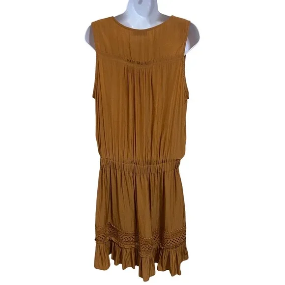 Ramy Brook New York Cara Mini Silky Satin Ruffle Lace Light Cognac‎ Brown Large - Picture 4 of 11